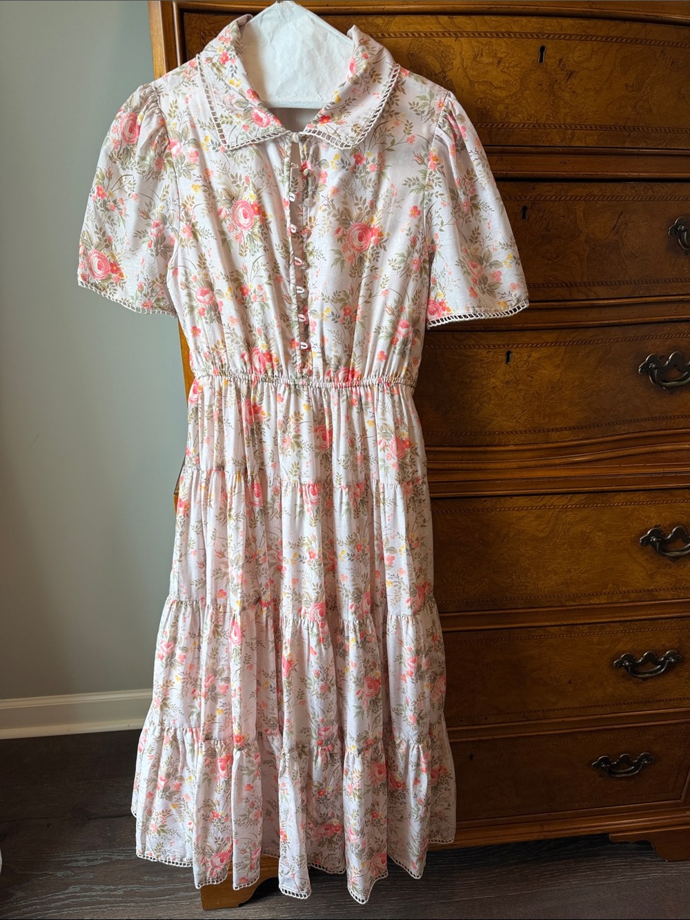 JessaKae White Floral Maxi Dress with Pink & Green Accents